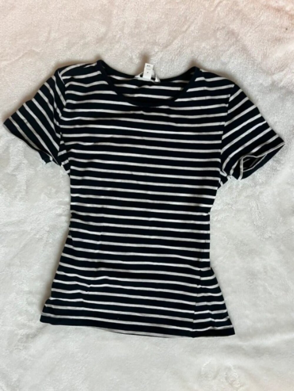 Navy blue and white striped T-shirt